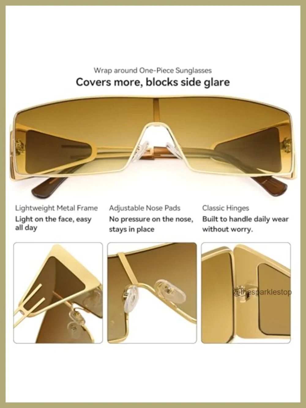 Y2K Oversized Rectangle Sunglasses with Metal Frame UV Protection Retro Wrap